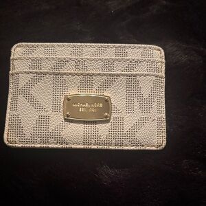 Michael Kors Textured Cream Card Holder with Gold Logo
